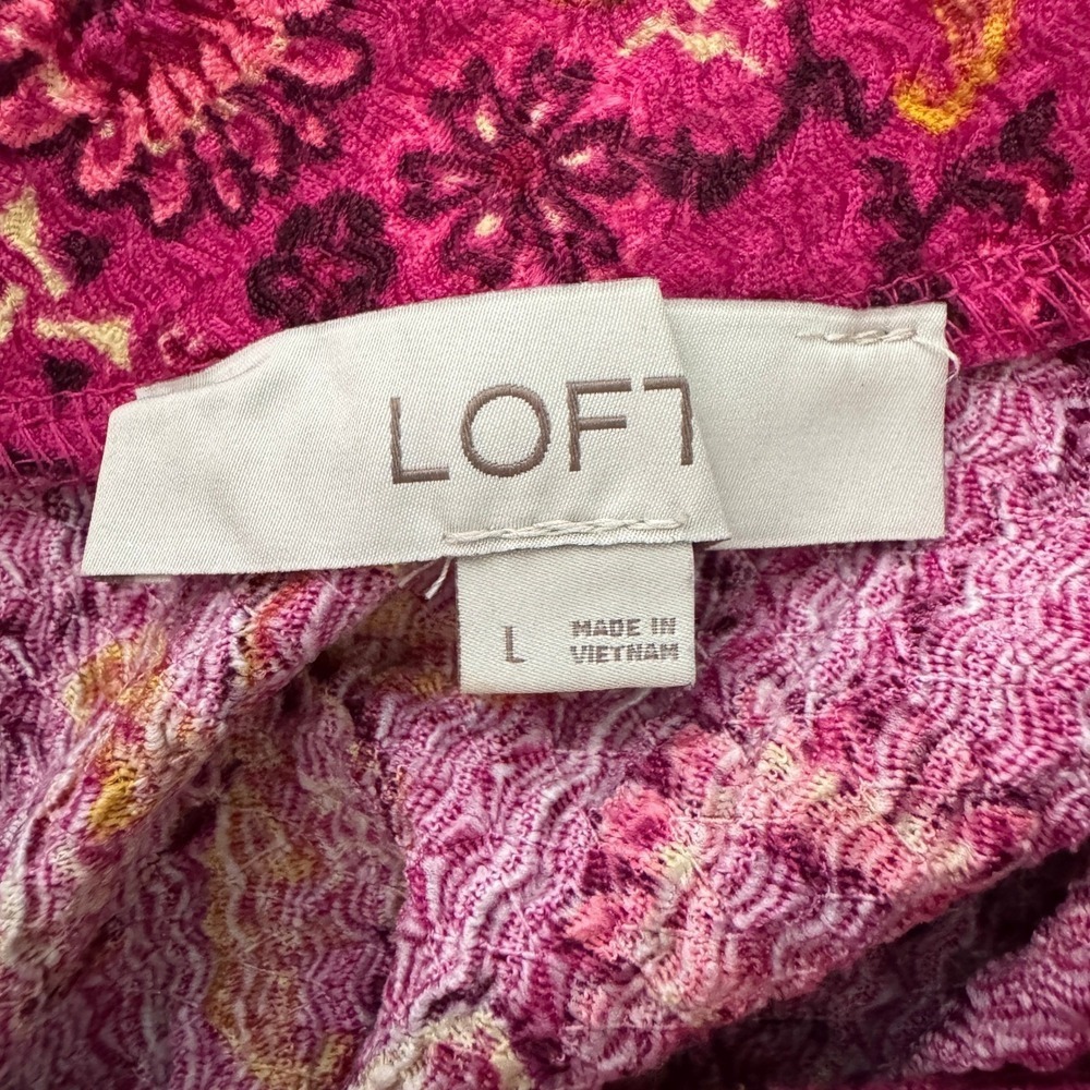 LOFT Blouse Top Size Large Pink Floral Print Short Sleeve Boho Feminine Casual - Picture 10 of 11